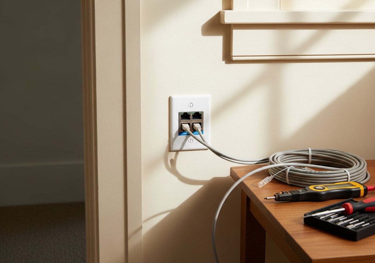 Wall-mounted Ethernet ports and cable runs in residential home, Berkeley