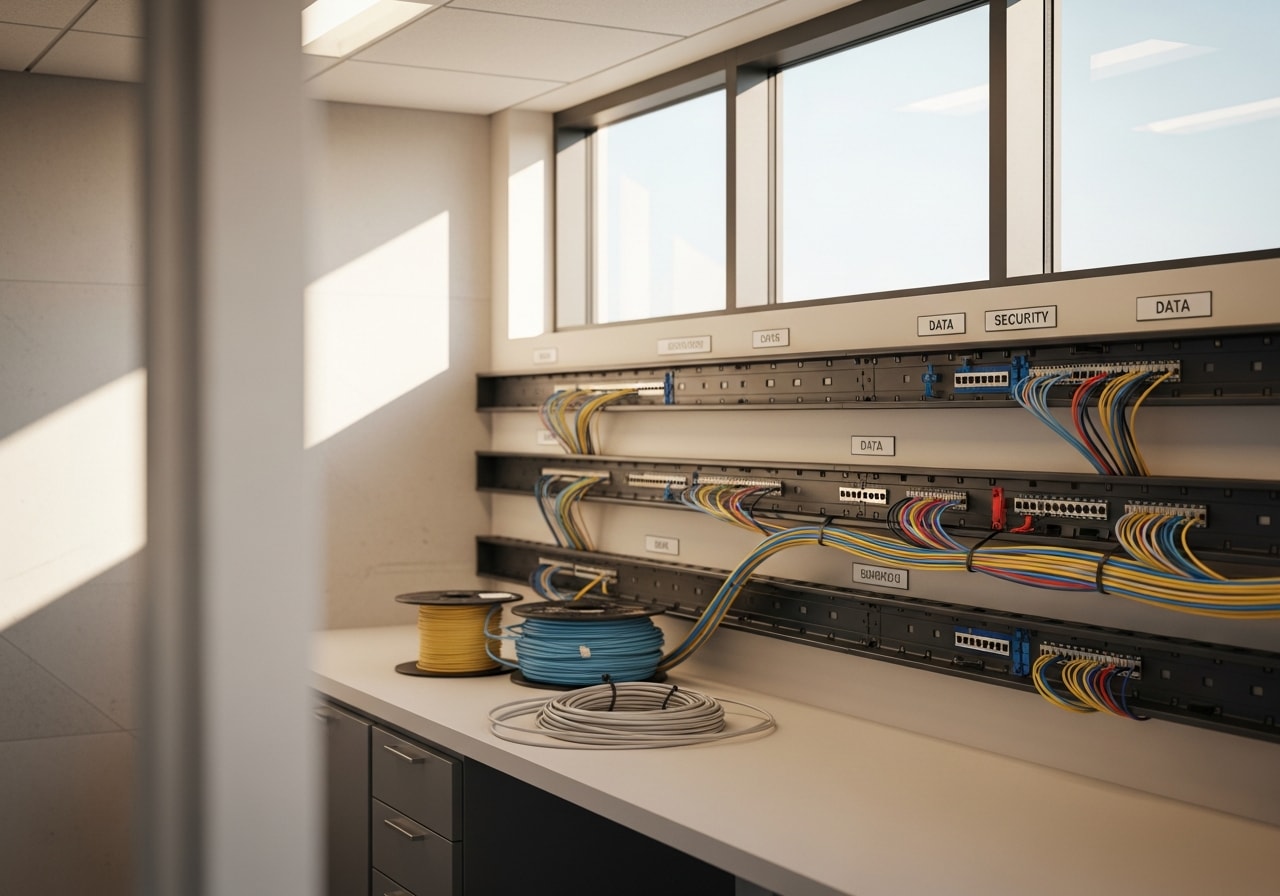 Organized low voltage cabling in medical office wall tray, San Mateo