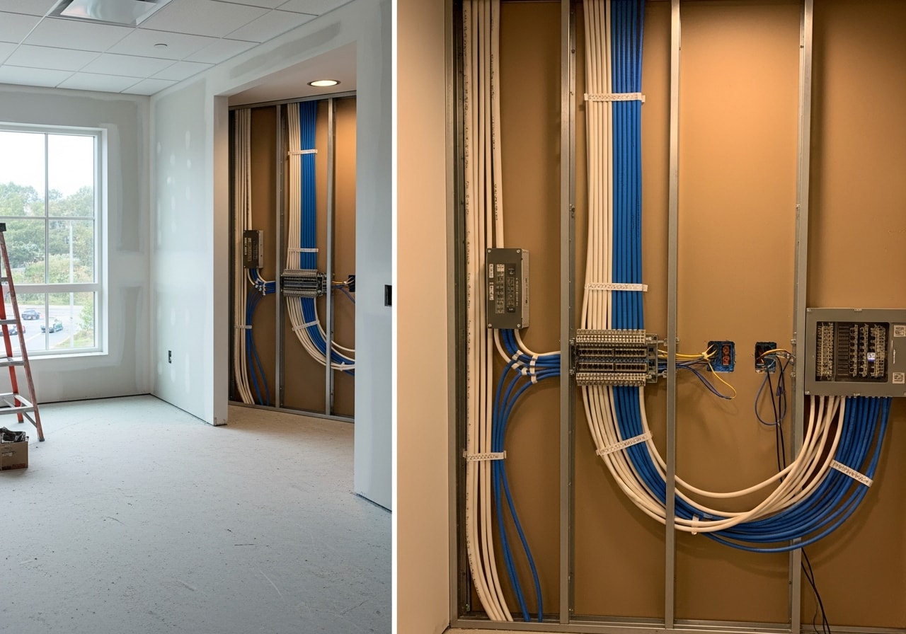 Network cabling installation during office renovation, Redwood City