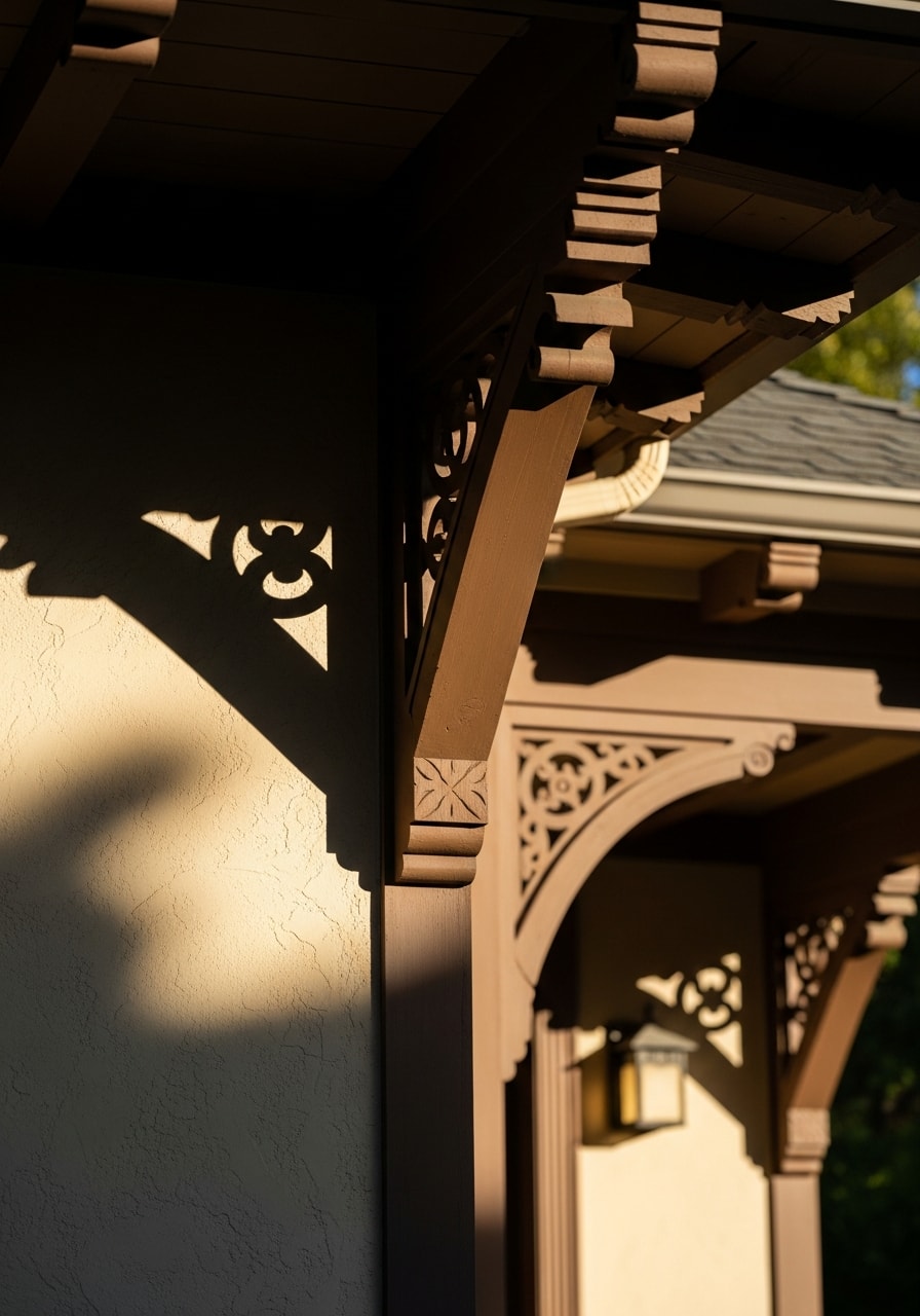 Detail of a Berkeley craftsman home's front porch and architectural trim.