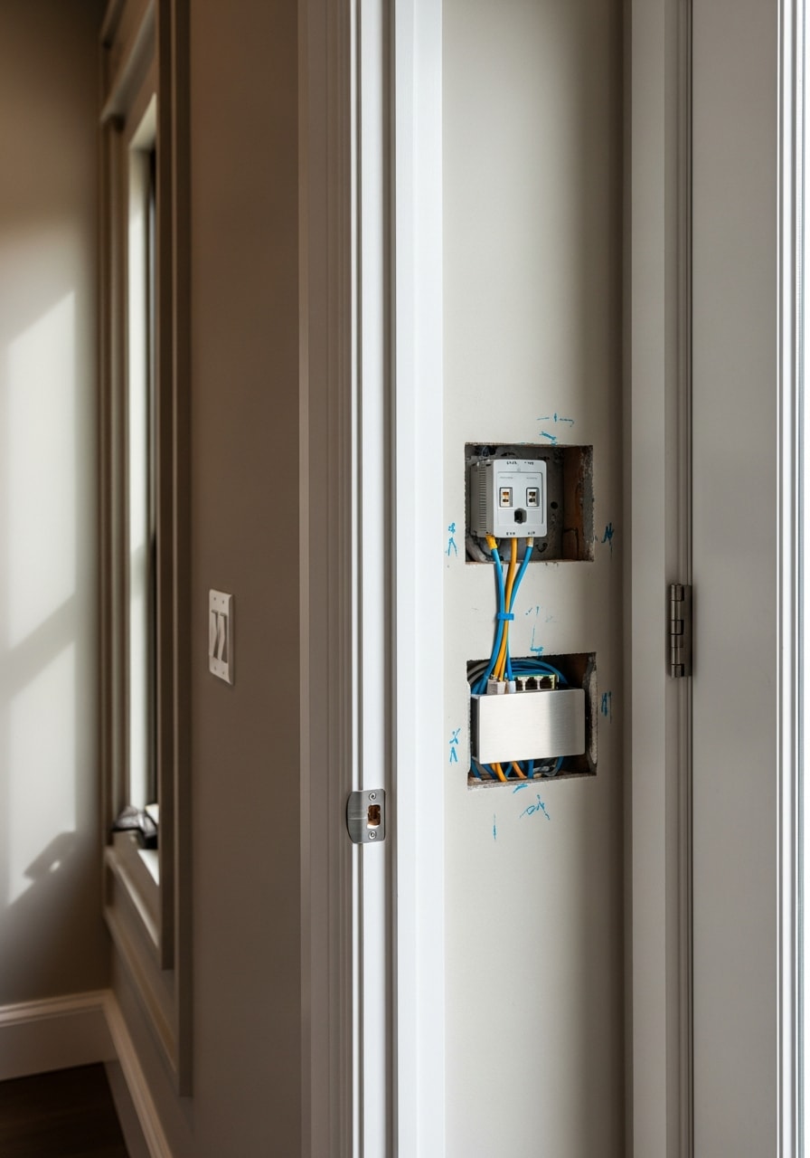 Close-up of a Peninsula home's entry with modern hardware and refined details.