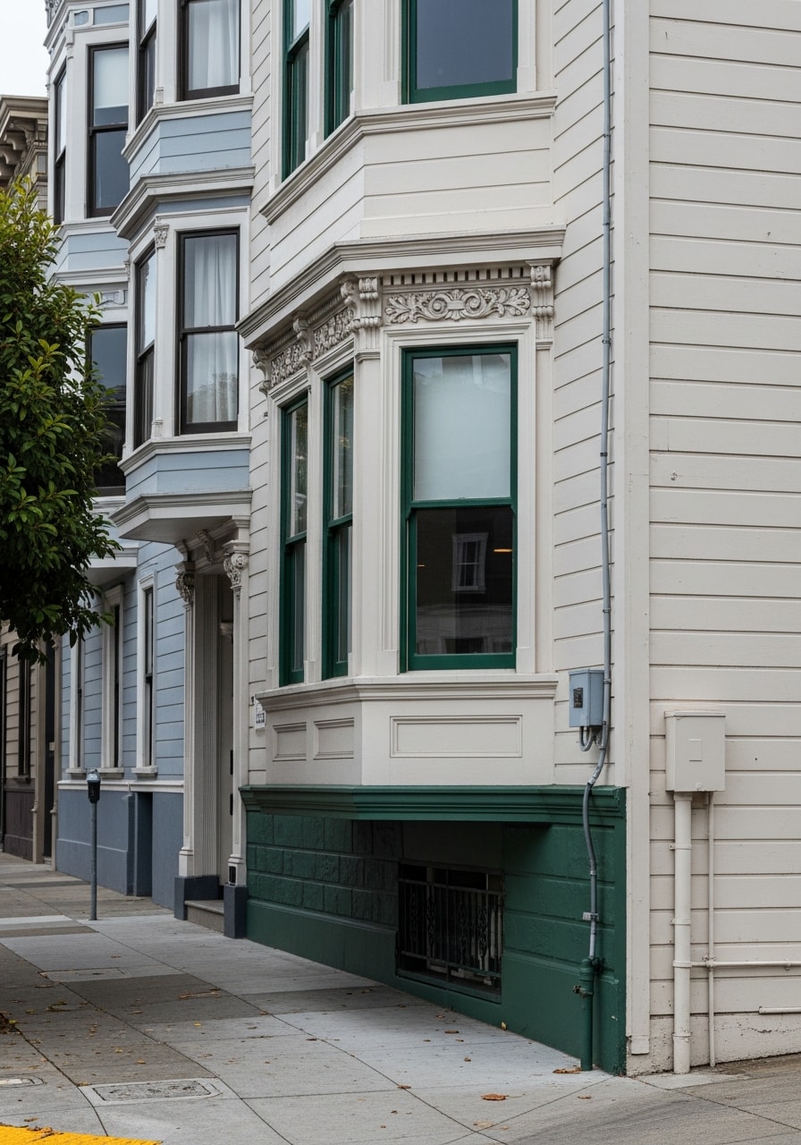 Close-up of a restored San Francisco Victorian facade with period-appropriate details.
