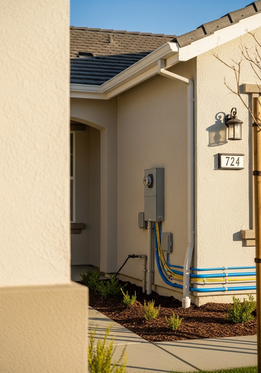 Detail of a South Bay home's exterior showing quality finishes and landscaping.